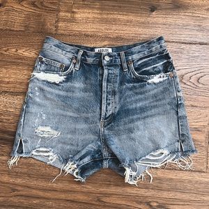 AGOLDE Dee Vintage Ultra High Rise Distressed Shorts in Turmoil